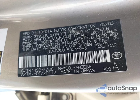 2005 Toyota Prius z USA, uszkodzony, nr VIN JTDKB20U153046993